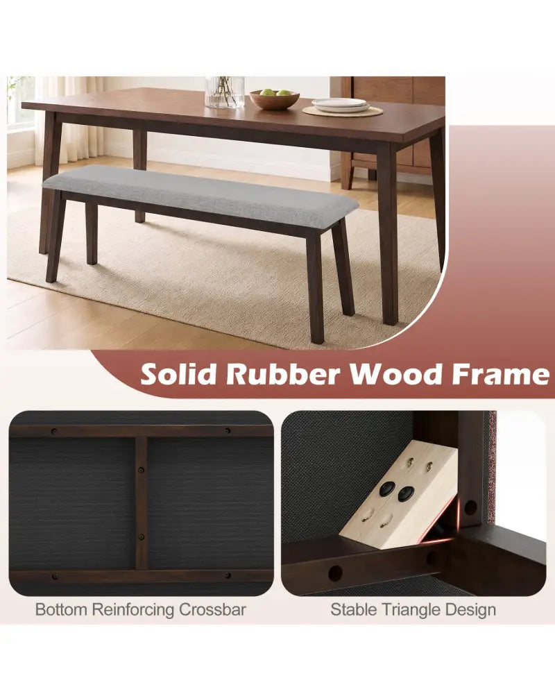 43.5 Inch Upholstered Entryway Bench with Rubber Wood Frame-Gray - Gray - Shoe Racks & Storage Benches
