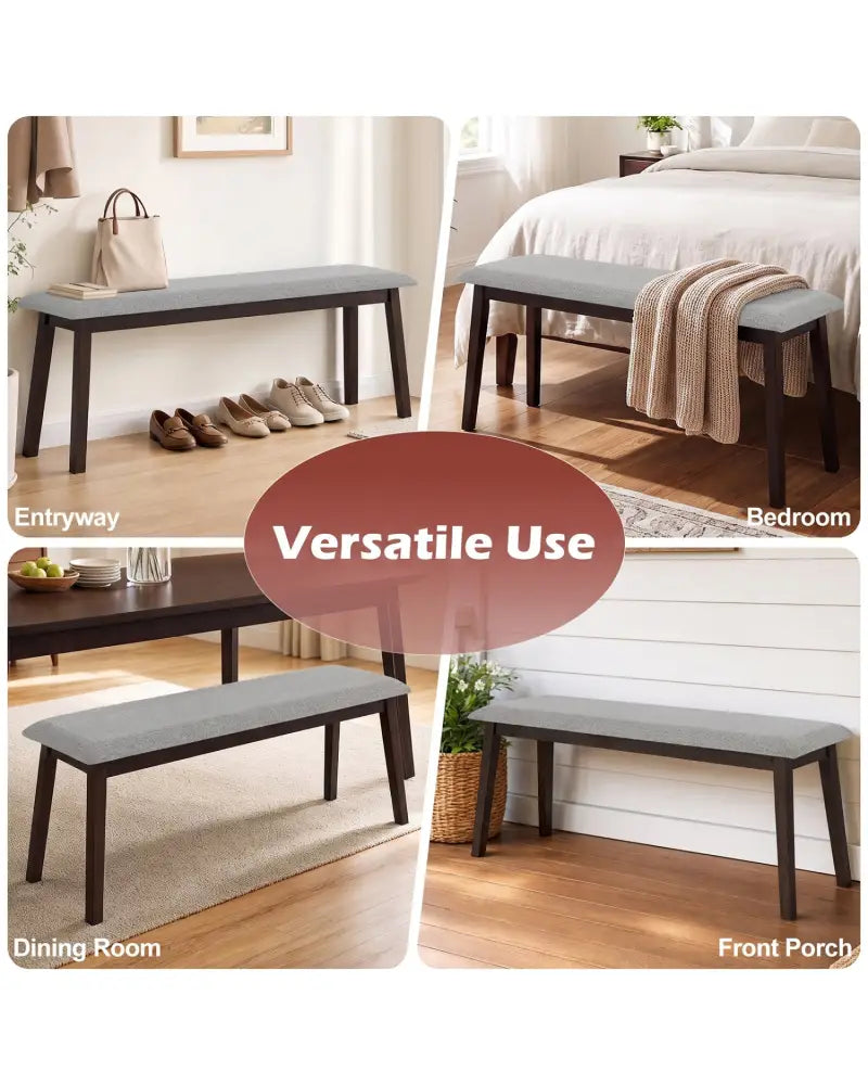 43.5 Inch Upholstered Entryway Bench with Rubber Wood Frame-Gray - Gray - Shoe Racks & Storage Benches