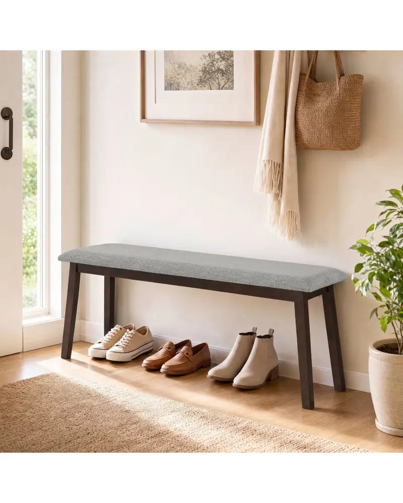 43.5 Inch Upholstered Entryway Bench with Rubber Wood Frame-Gray - Gray - Shoe Racks & Storage Benches