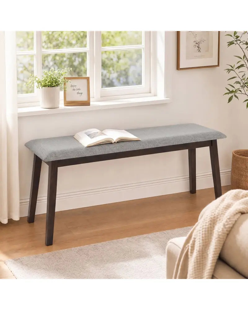 43.5 Inch Upholstered Entryway Bench with Rubber Wood Frame-Gray - Gray - Shoe Racks & Storage Benches