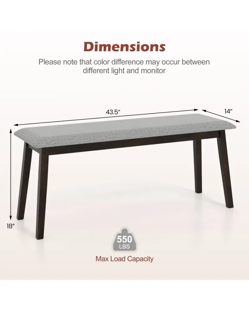 43.5 Inch Upholstered Entryway Bench with Rubber Wood Frame-Gray - Gray - Shoe Racks & Storage Benches