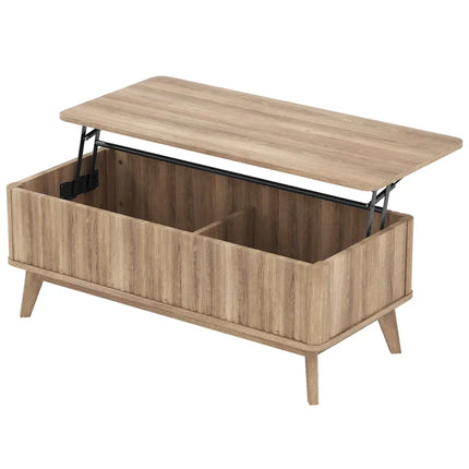 43.5" Rectangle Wooden Fluted Lift Top Coffee Table-Walnut Costway