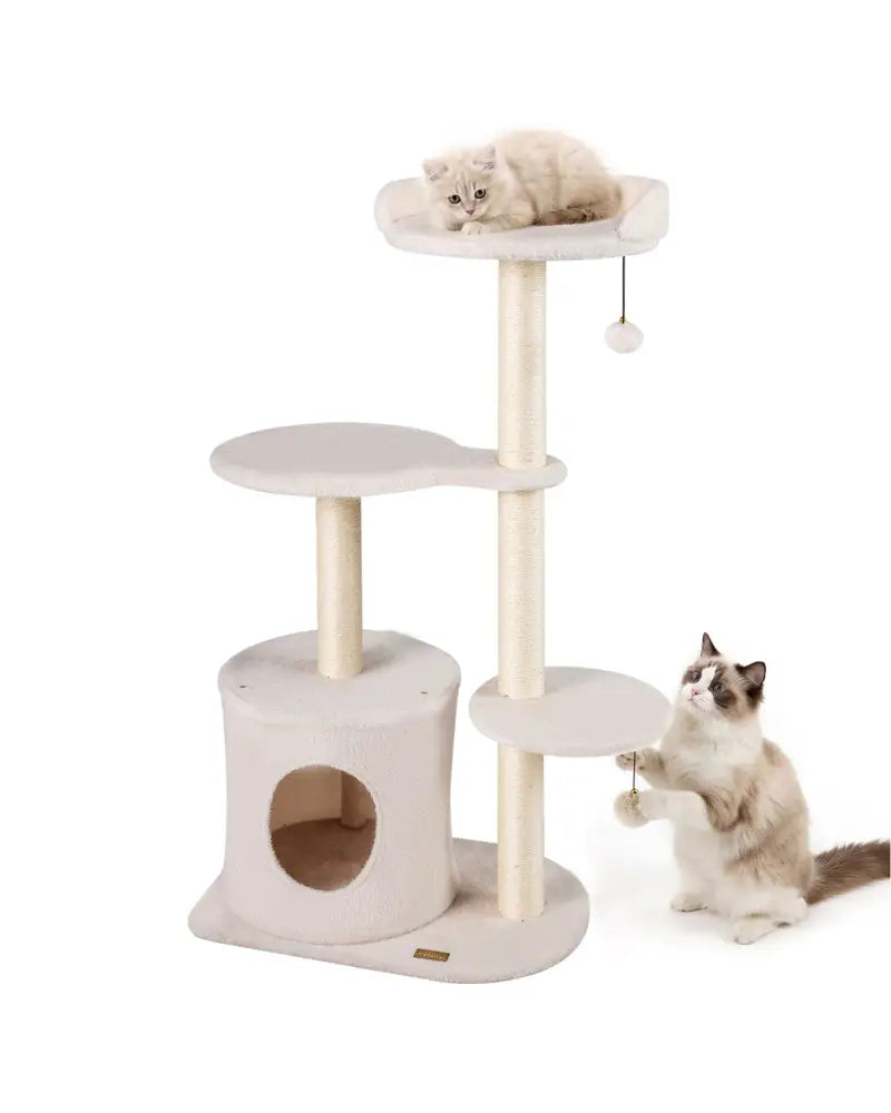 43’’ Cat Tree for Indoor Cats with Comfy Plush Perches and Sisal Scratching Posts-Beige - Beige - Cat Trees Condos &