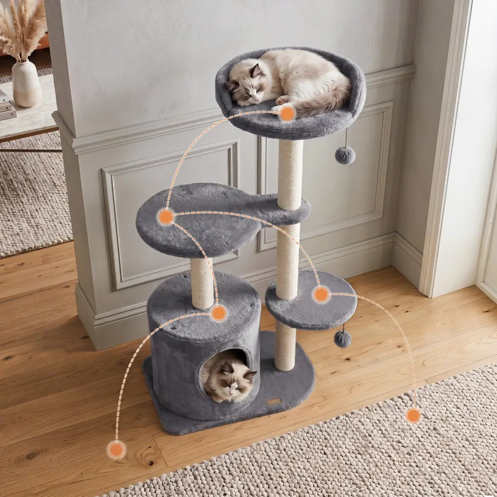 43’’ Cat Tree for Indoor Cats with Comfy Plush Perches and Sisal Scratching Posts-Gray - Gray - Cat Trees Condos &