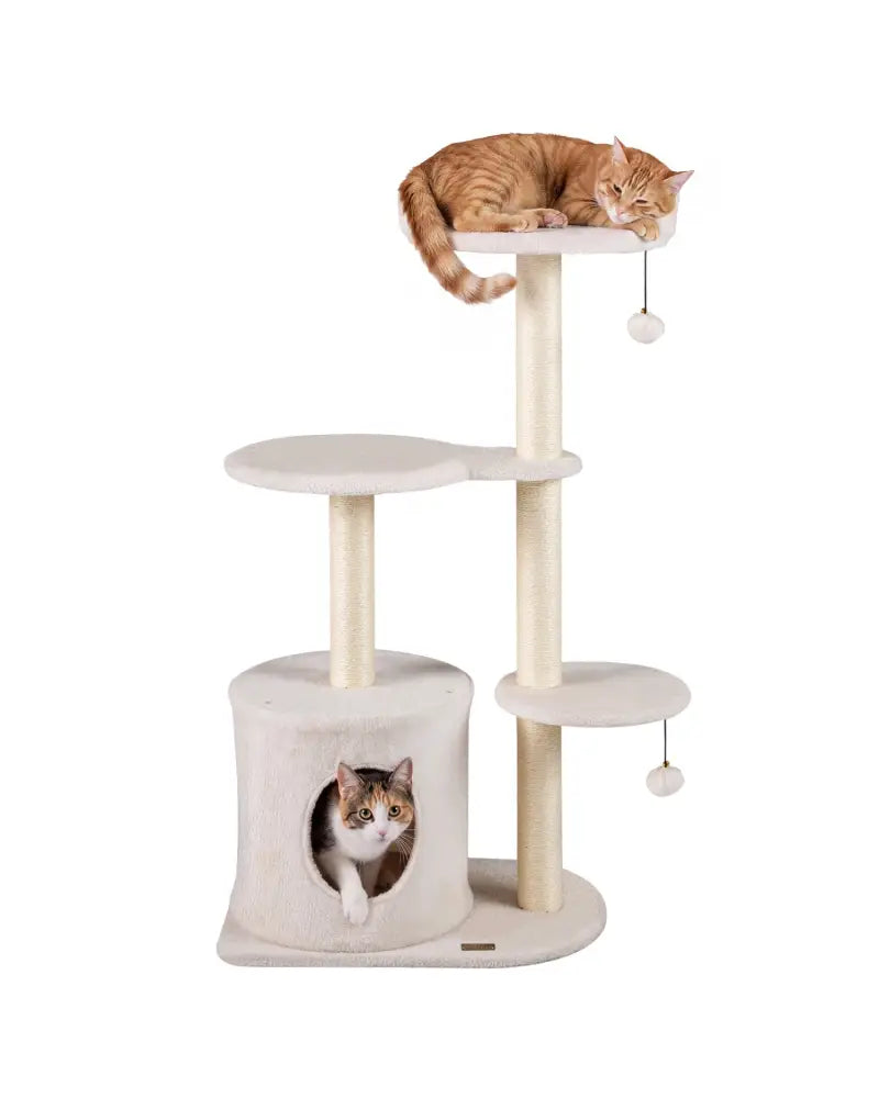 43’’ Cat Tree for Indoor Cats with Comfy Plush Perches and Sisal Scratching Posts-Beige - Beige - Cat Trees Condos &
