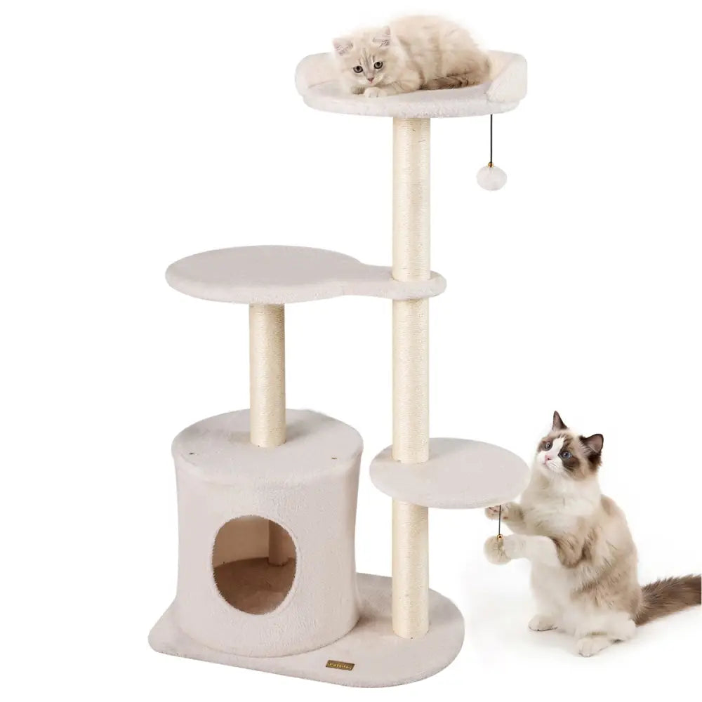 43’’ Cat Tree for Indoor Cats with Comfy Plush Perches and Sisal Scratching Posts-Beige - Beige - Cat Trees Condos &