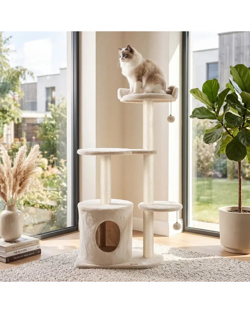 43’’ Cat Tree for Indoor Cats with Comfy Plush Perches and Sisal Scratching Posts-Beige - Beige - Cat Trees Condos &