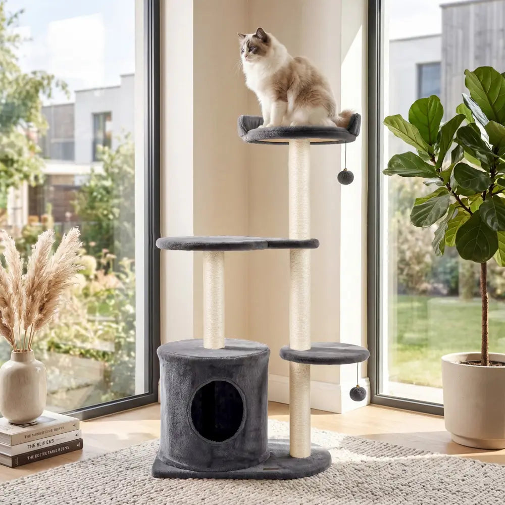 43’’ Cat Tree for Indoor Cats with Comfy Plush Perches and Sisal Scratching Posts-Gray - Gray - Cat Trees Condos &