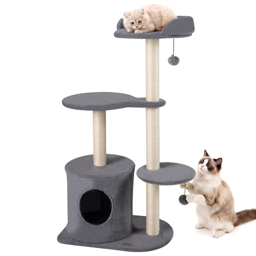 43’’ Cat Tree for Indoor Cats with Comfy Plush Perches and Sisal Scratching Posts-Gray - Gray - Cat Trees Condos &