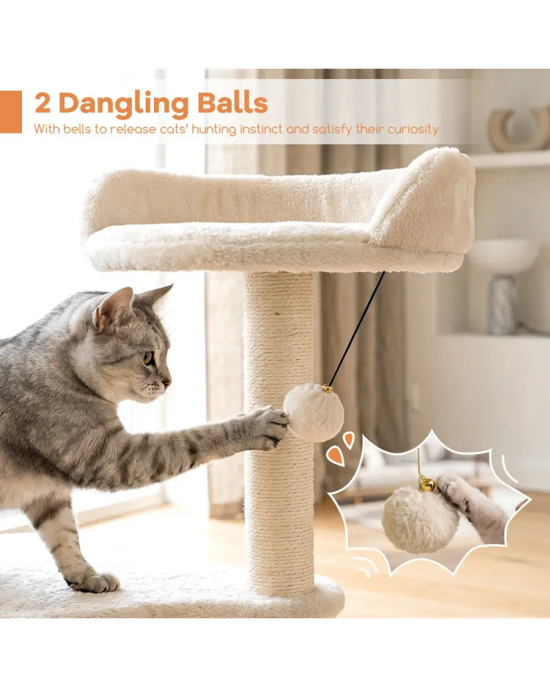 43’’ Cat Tree for Indoor Cats with Comfy Plush Perches and Sisal Scratching Posts-Beige - Beige - Cat Trees Condos &