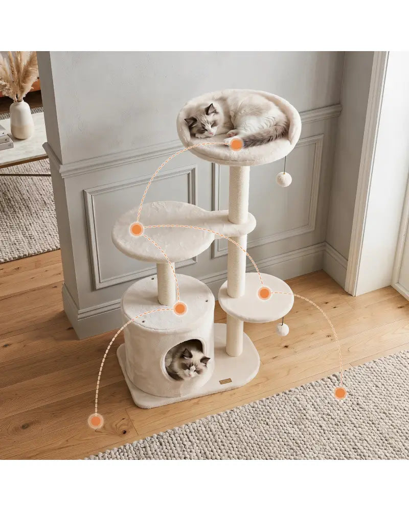 43’’ Cat Tree for Indoor Cats with Comfy Plush Perches and Sisal Scratching Posts-Beige - Beige - Cat Trees Condos &
