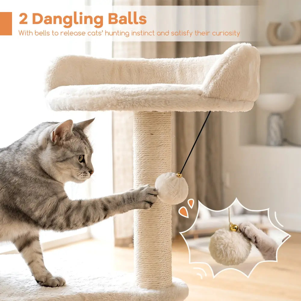 43’’ Cat Tree for Indoor Cats with Comfy Plush Perches and Sisal Scratching Posts-Beige - Beige - Cat Trees Condos &