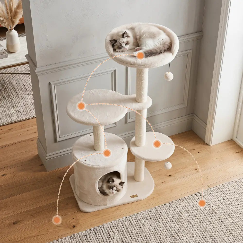 43’’ Cat Tree for Indoor Cats with Comfy Plush Perches and Sisal Scratching Posts-Beige - Beige - Cat Trees Condos &