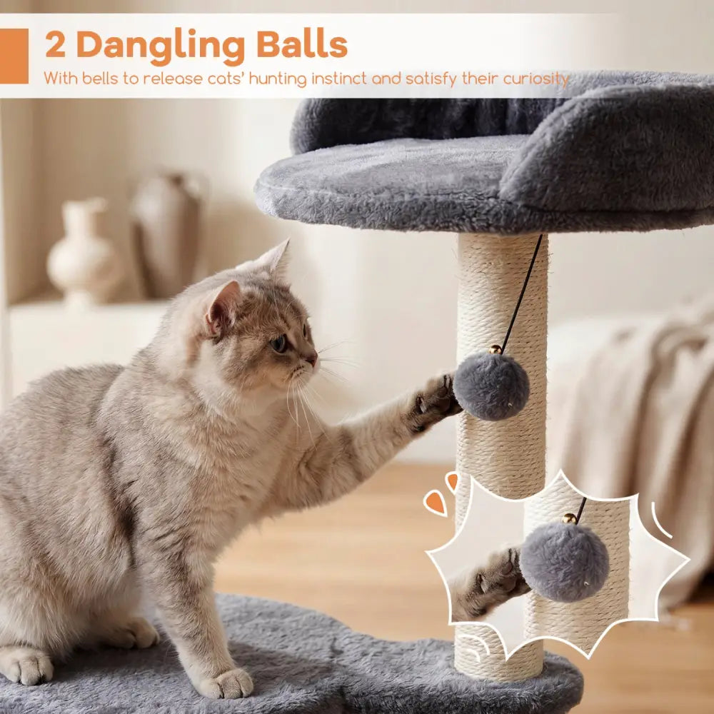 43’’ Cat Tree for Indoor Cats with Comfy Plush Perches and Sisal Scratching Posts-Gray - Gray - Cat Trees Condos &