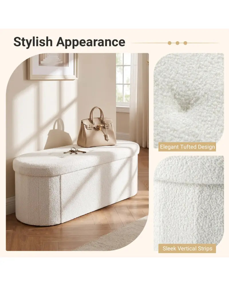 43’’ Folding Teddy Storage Ottoman Bench with Dividers for Living Room and Bedroom-Beige - Beige - Shoe Racks & Storage