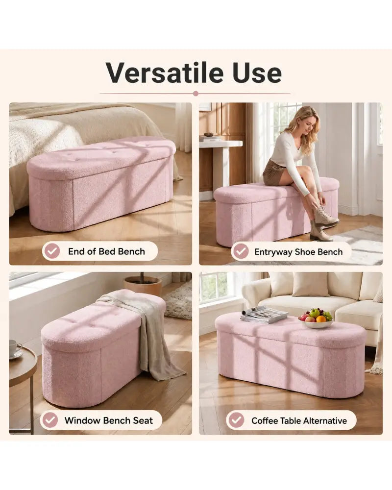 43’’ Folding Teddy Storage Ottoman Bench with Dividers for Living Room and Bedroom-Pink - Pink - Shoe Racks & Storage