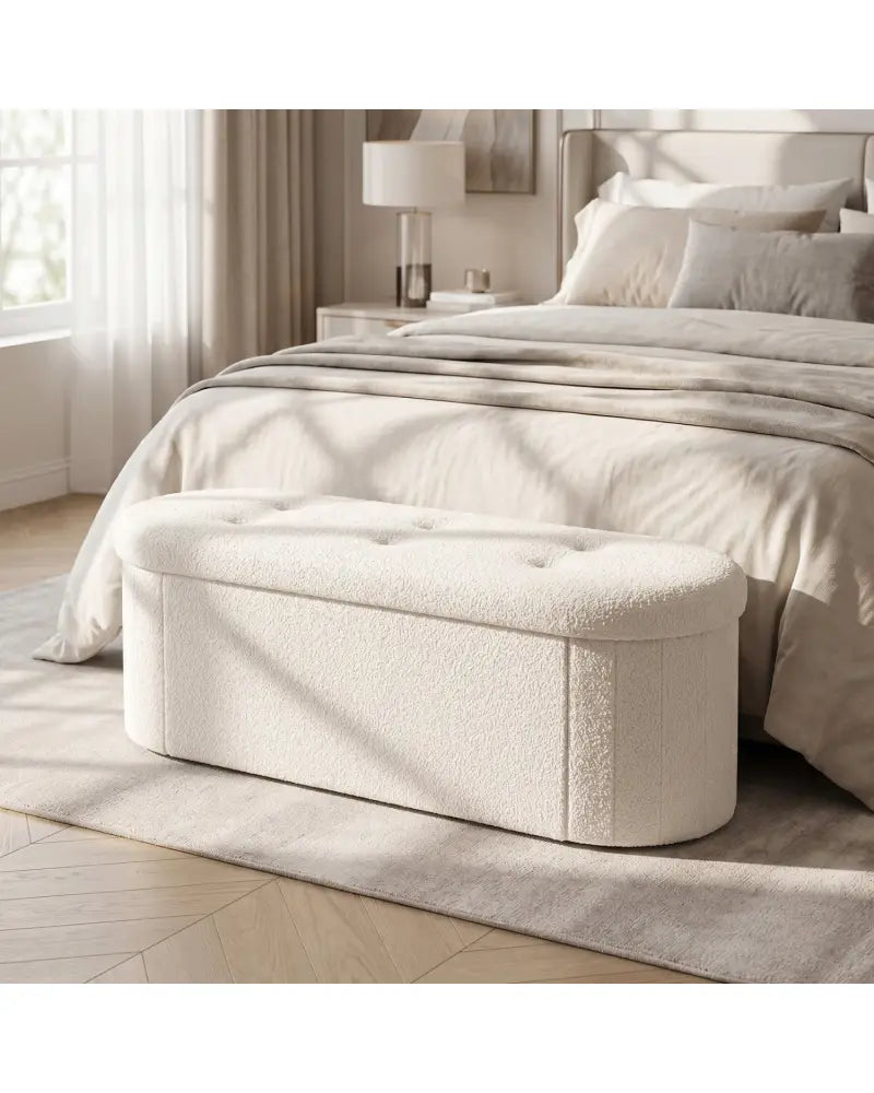 43’’ Folding Teddy Storage Ottoman Bench with Dividers for Living Room and Bedroom-Beige - Beige - Shoe Racks & Storage