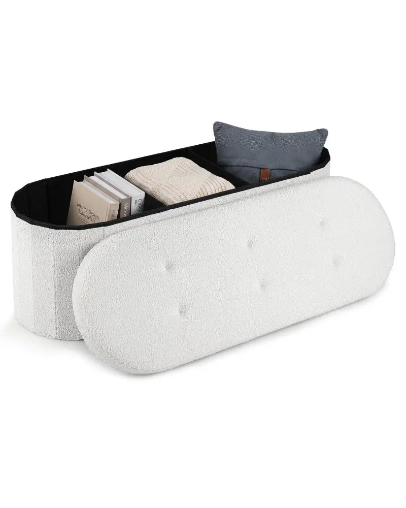 43’’ Folding Teddy Storage Ottoman Bench with Dividers for Living Room and Bedroom-Beige - Beige - Shoe Racks & Storage