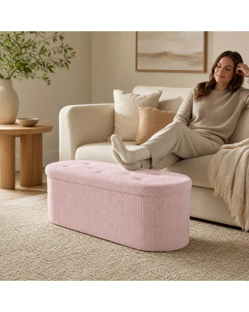 43’’ Folding Teddy Storage Ottoman Bench with Dividers for Living Room and Bedroom-Pink - Pink - Shoe Racks & Storage