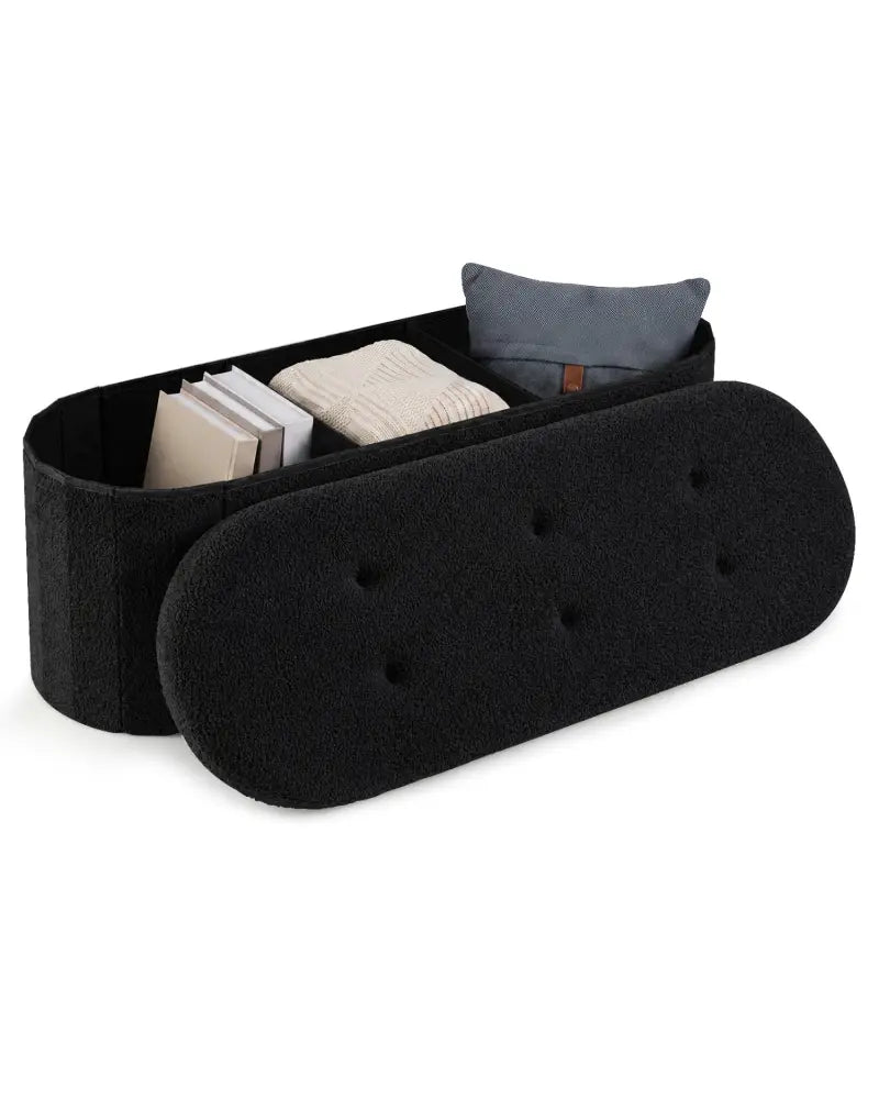 43’’ Folding Teddy Storage Ottoman Bench with Dividers for Living Room and Bedroom-Black - Black - Shoe Racks & Storage