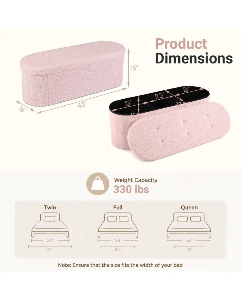 43’’ Folding Teddy Storage Ottoman Bench with Dividers for Living Room and Bedroom-Pink - Pink - Shoe Racks & Storage
