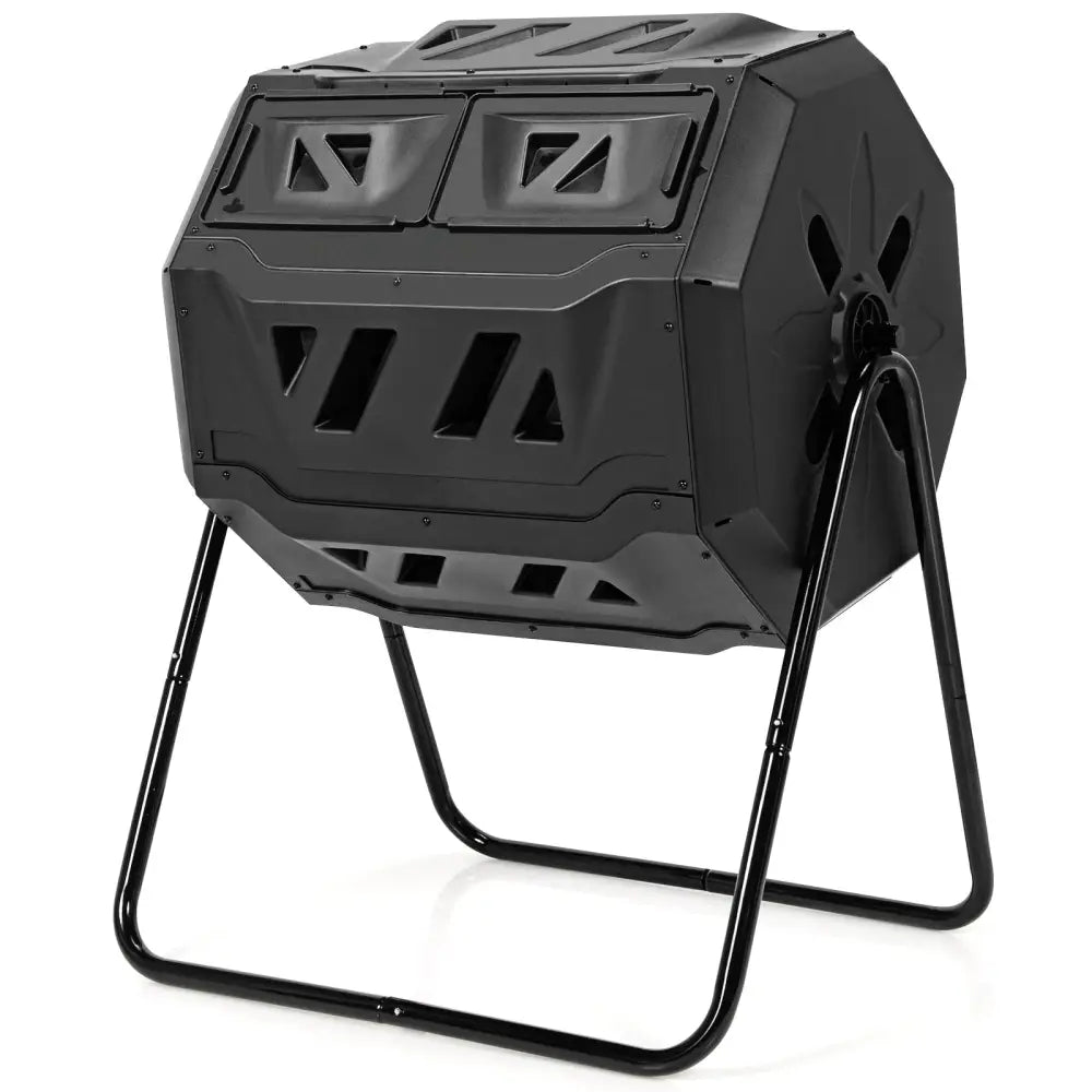 43 Gallon Composting Tumbler Compost Bin with Dual Rotating Chamber - Black - Garden Tools