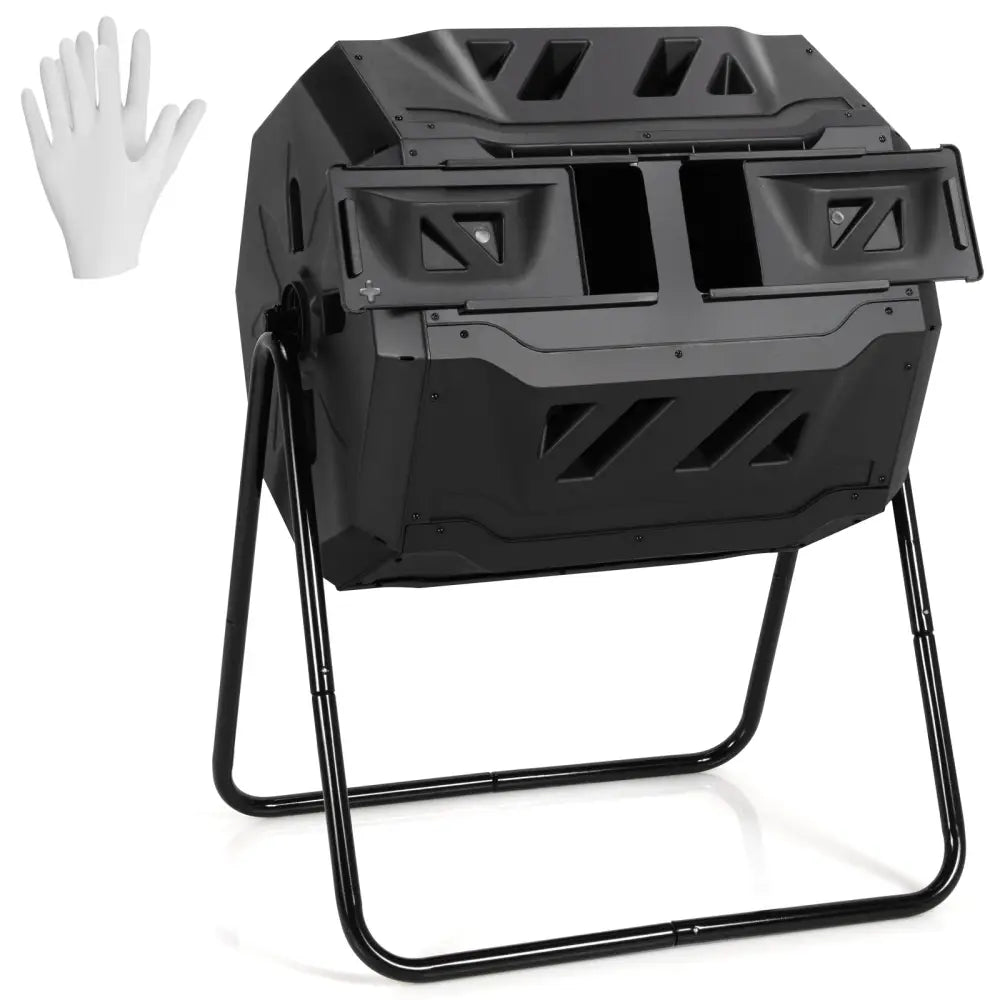 43 Gallon Composting Tumbler Compost Bin with Dual Rotating Chamber - Black - Garden Tools