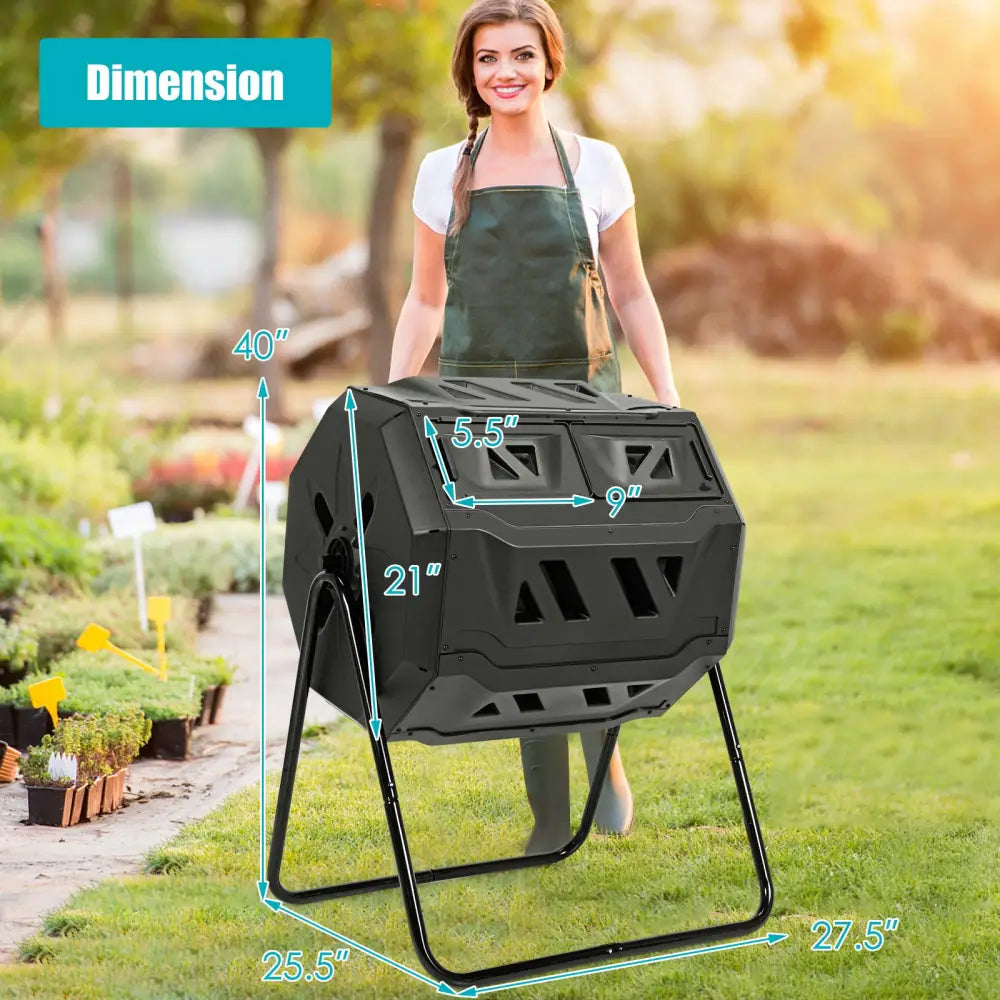 43 Gallon Composting Tumbler Compost Bin with Dual Rotating Chamber - Black - Garden Tools