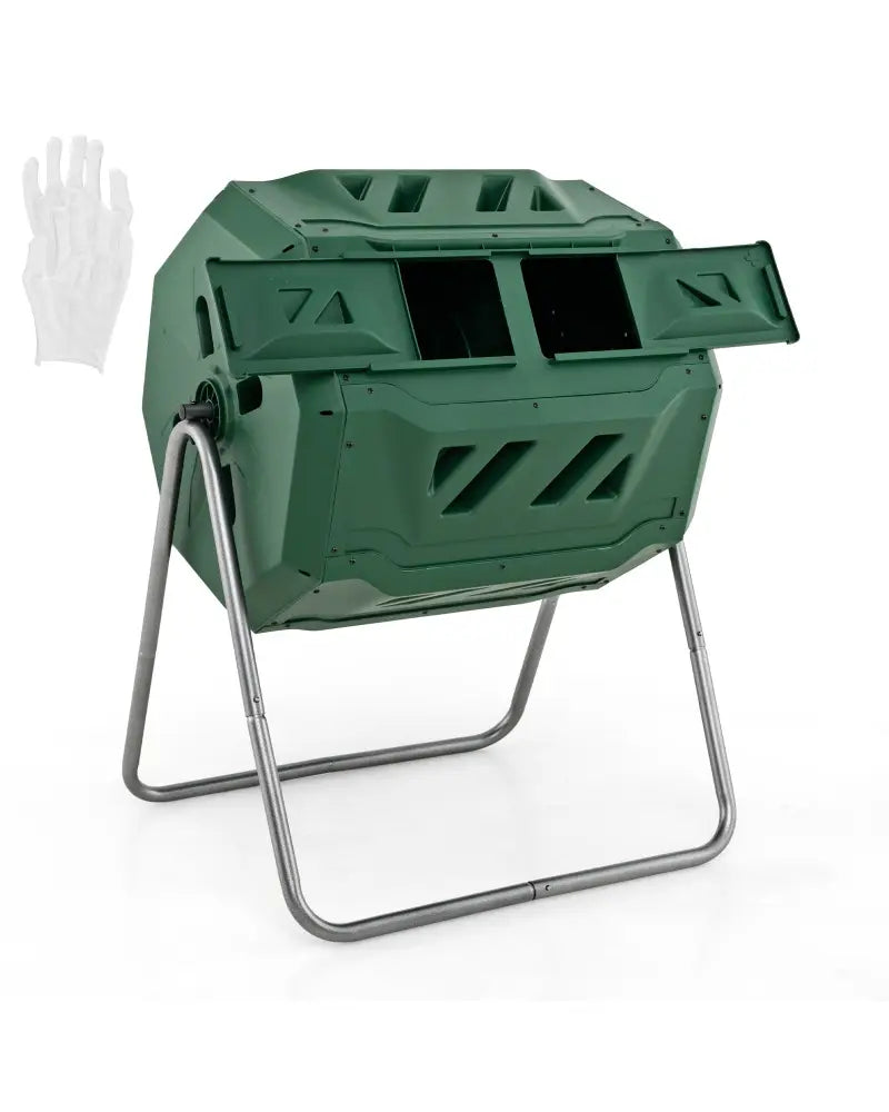 43 Gallon Rotating Compost Bin Barrel with Dual Chamber and Sliding Doors-Green - Green - Garden Tools