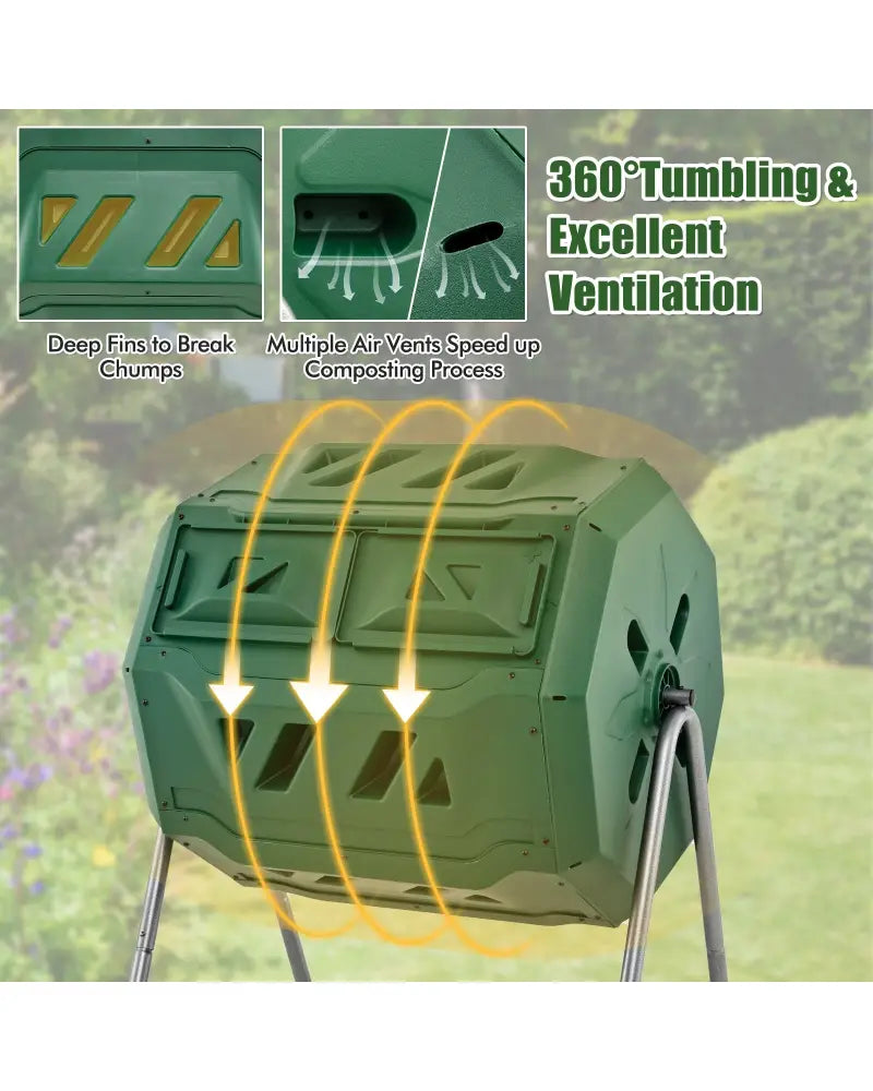 43 Gallon Rotating Compost Bin Barrel with Dual Chamber and Sliding Doors-Green - Green - Garden Tools