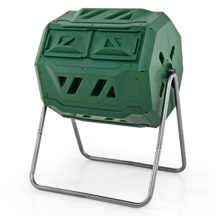 43 Gallon Rotating Compost Bin Barrel with Dual Chamber and Sliding Doors-Green - Green - Garden Tools