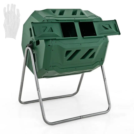 43 Gallon Rotating Compost Bin Barrel with Dual Chamber and Sliding Doors-Green - Green - Garden Tools