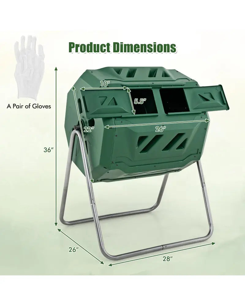 43 Gallon Rotating Compost Bin Barrel with Dual Chamber and Sliding Doors-Green - Green - Garden Tools