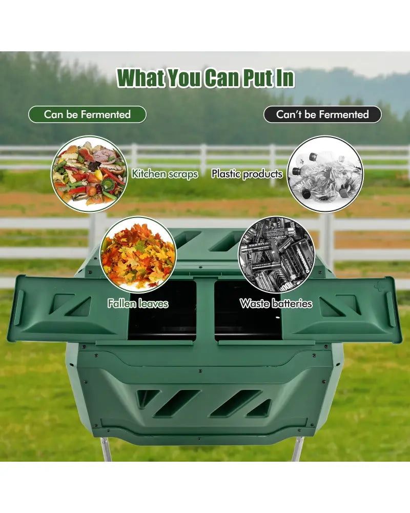 43 Gallon Rotating Compost Bin Barrel with Dual Chamber and Sliding Doors-Green - Green - Garden Tools