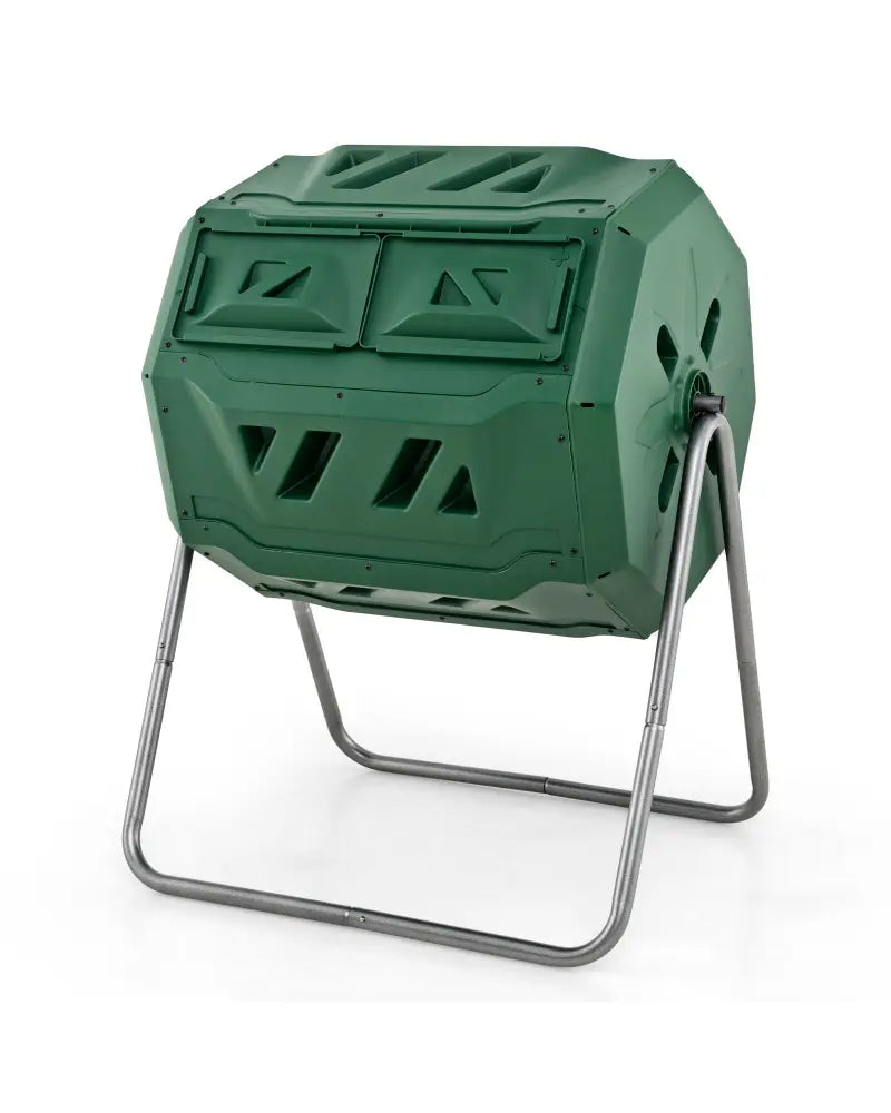43 Gallon Rotating Compost Bin Barrel with Dual Chamber and Sliding Doors-Green - Green - Garden Tools