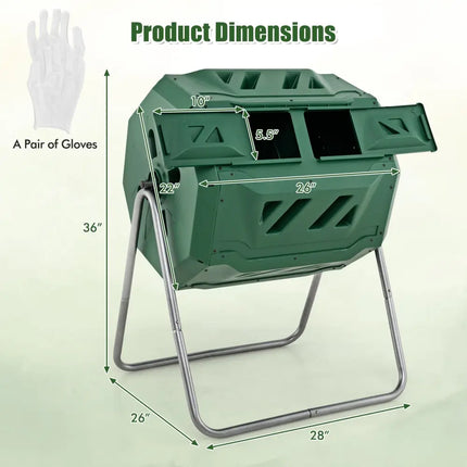 43 Gallon Rotating Compost Bin Barrel with Dual Chamber and Sliding Doors-Green - Green - Garden Tools