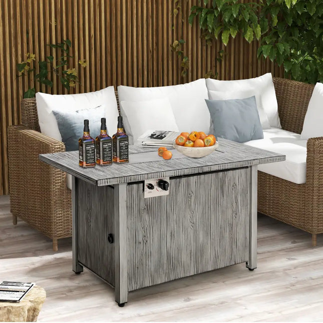 43 Inch 50 000 BTU Propane Fire Pit Table with Removable Lid-Gray - Gray - Fire Pit Tables