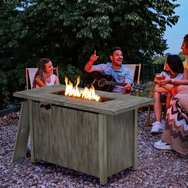 43 Inch 50 000 BTU Propane Fire Pit Table with Removable Lid-Gray - Gray - Fire Pit Tables