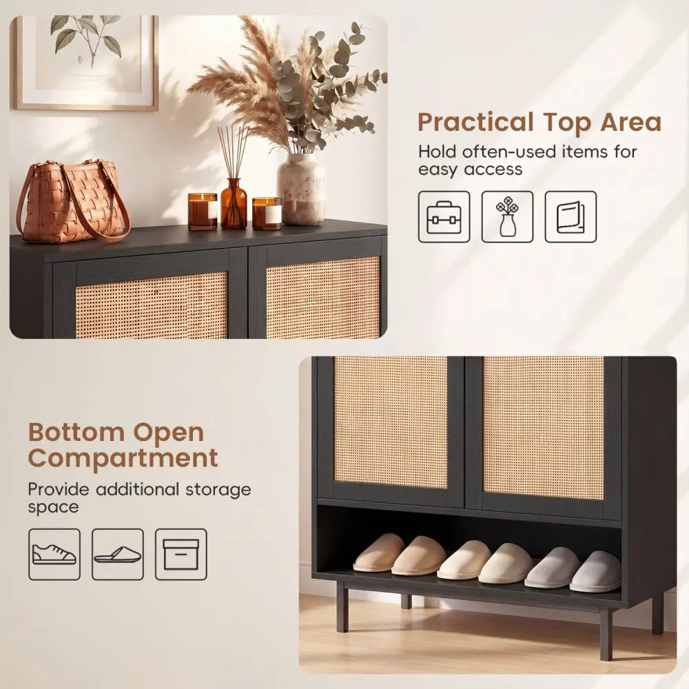 43 Inch 6-Tier Tall Shoe Cabinet with Double Doors-Black - Black - Shoe Racks & Storage Benches