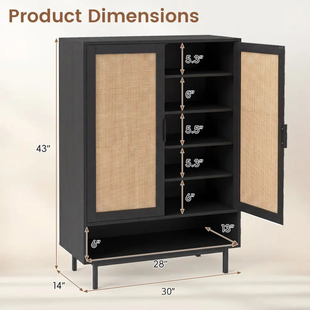 43 Inch 6-Tier Tall Shoe Cabinet with Double Doors-Black - Black - Shoe Racks & Storage Benches