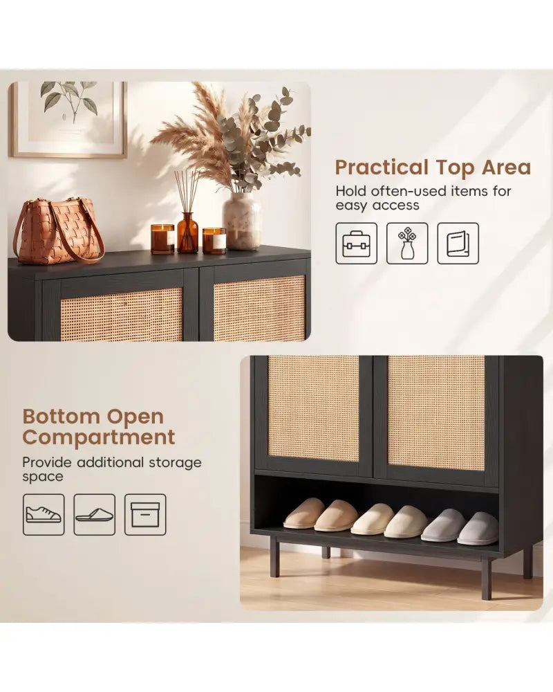 43 Inch 6-Tier Tall Shoe Cabinet with Double Doors-Black - Black - Shoe Racks & Storage Benches