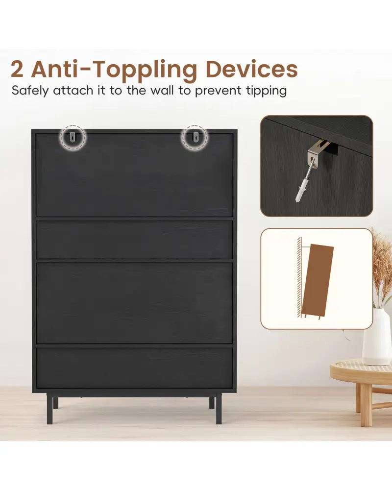 43 Inch 6-Tier Tall Shoe Cabinet with Double Doors-Black - Black - Shoe Racks & Storage Benches