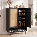 43 Inch 6-Tier Tall Shoe Cabinet with Double Doors-Black - Black - Shoe Racks & Storage Benches