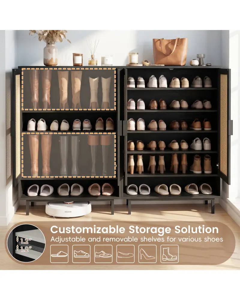 43 Inch 6-Tier Tall Shoe Cabinet with Double Doors-Black - Black - Shoe Racks & Storage Benches