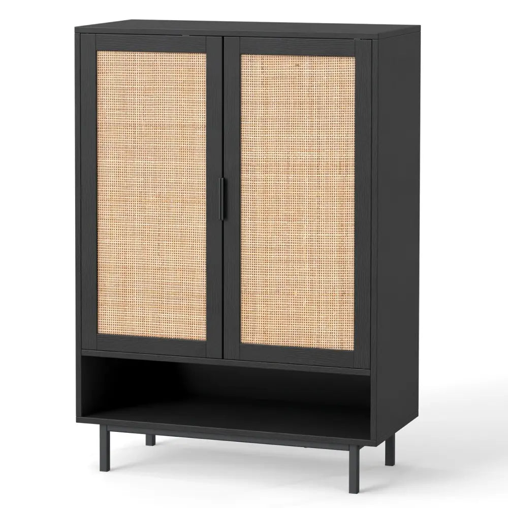 43 Inch 6-Tier Tall Shoe Cabinet with Double Doors-Black - Black - Shoe Racks & Storage Benches