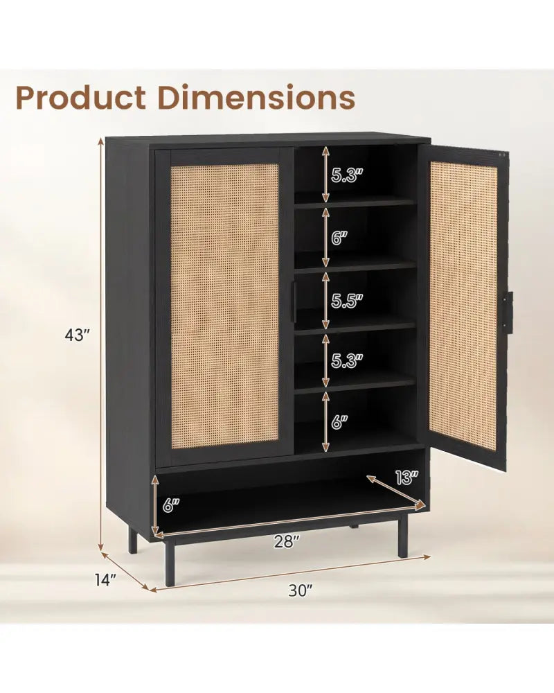 43 Inch 6-Tier Tall Shoe Cabinet with Double Doors-Black - Black - Shoe Racks & Storage Benches