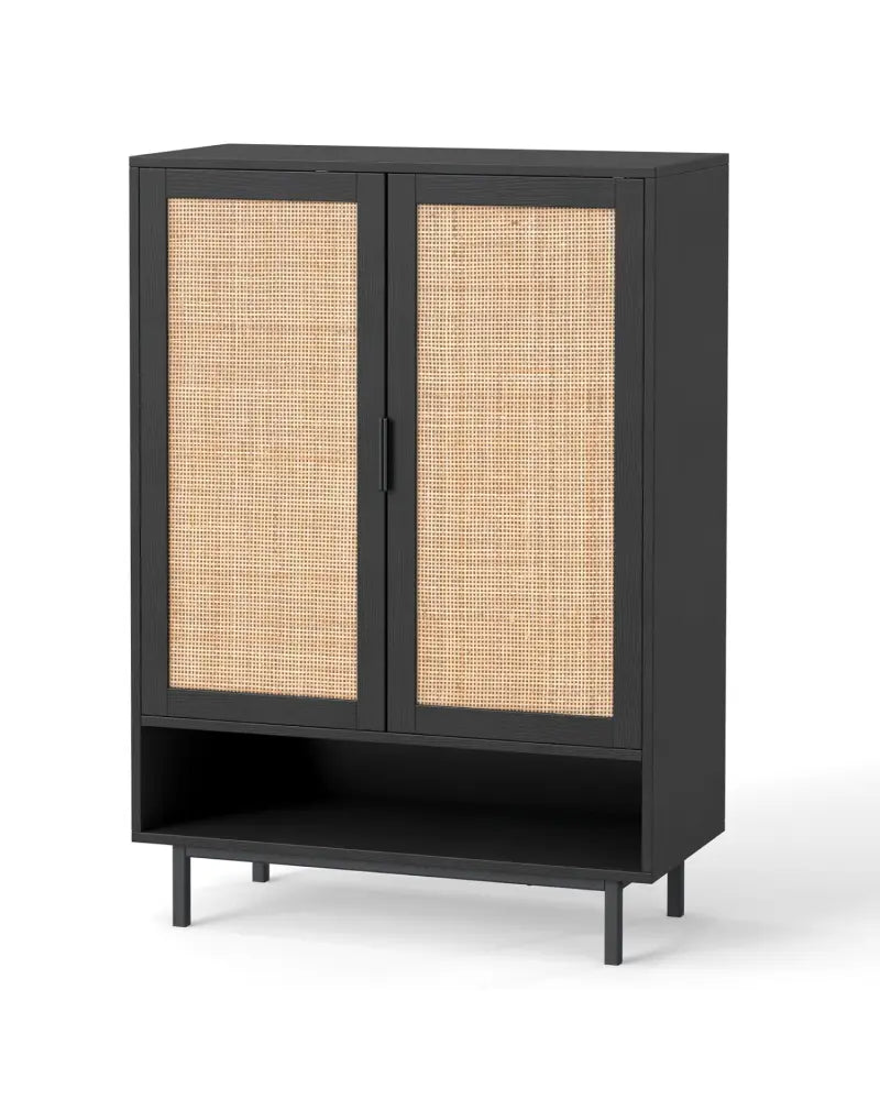 43 Inch 6-Tier Tall Shoe Cabinet with Double Doors-Black - Black - Shoe Racks & Storage Benches