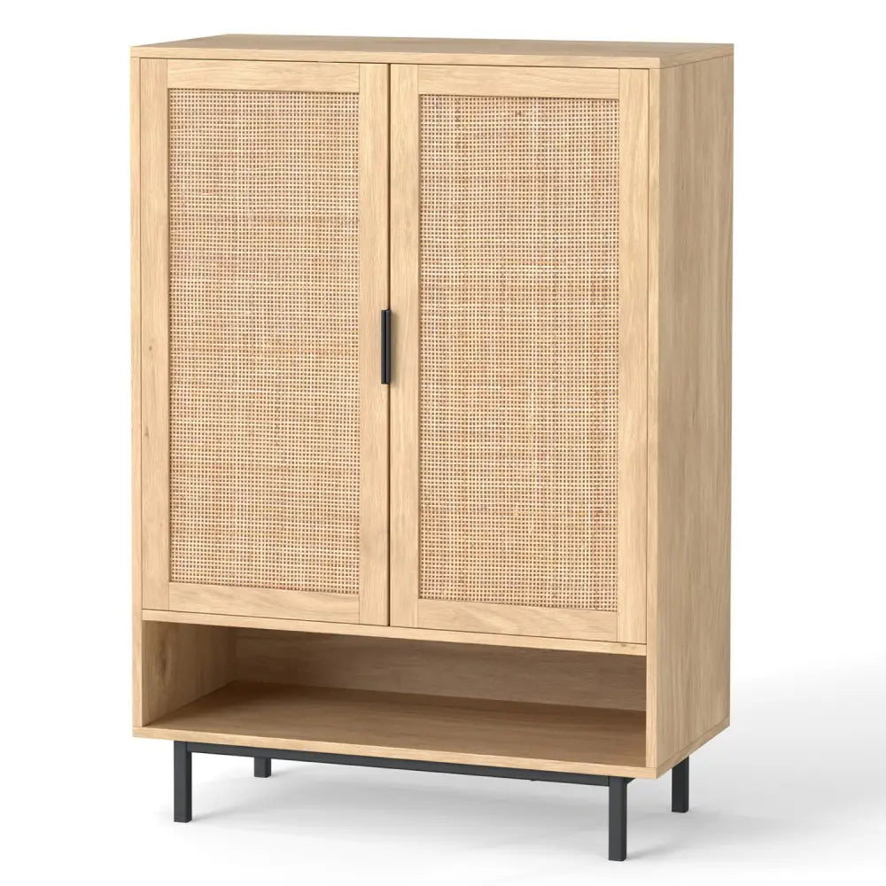 43 Inch 6-Tier Tall Shoe Cabinet with Double Doors-Natural - Natural - Shoe Racks & Storage Benches