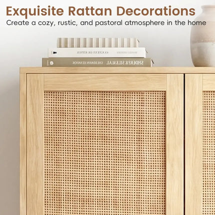 43 Inch 6-Tier Tall Shoe Cabinet with Double Doors-Natural - Natural - Shoe Racks & Storage Benches
