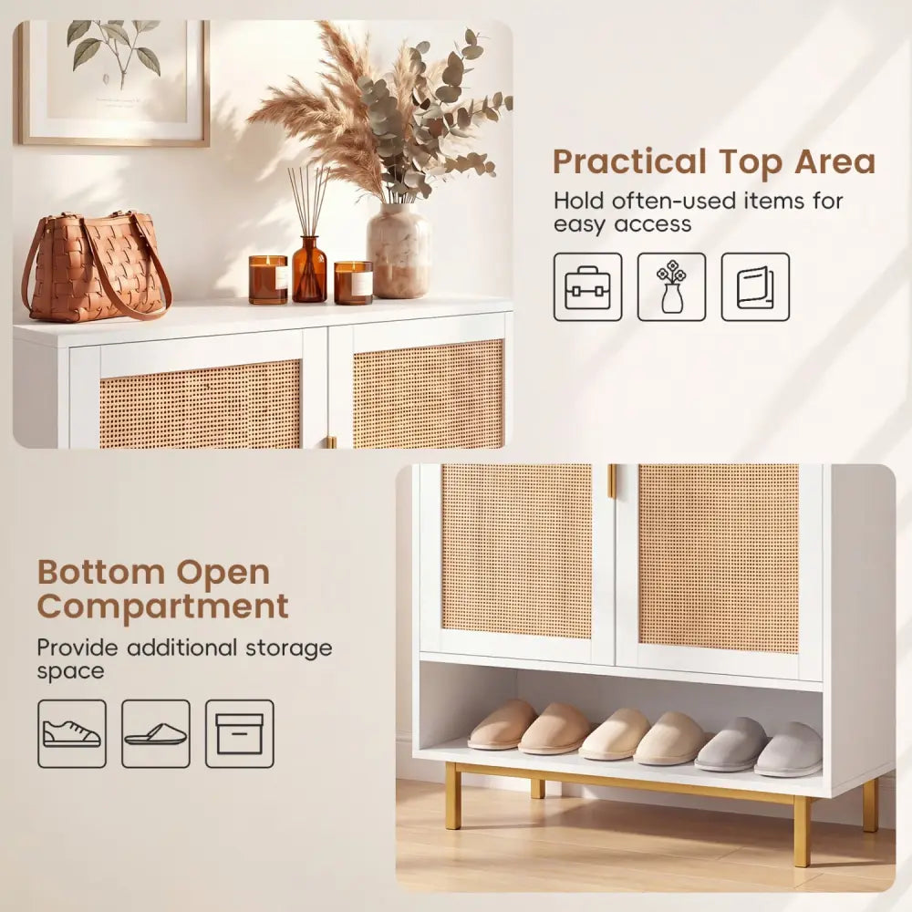 43 Inch 6-Tier Tall Shoe Cabinet with Double Doors-White - White - Shoe Racks & Storage Benches